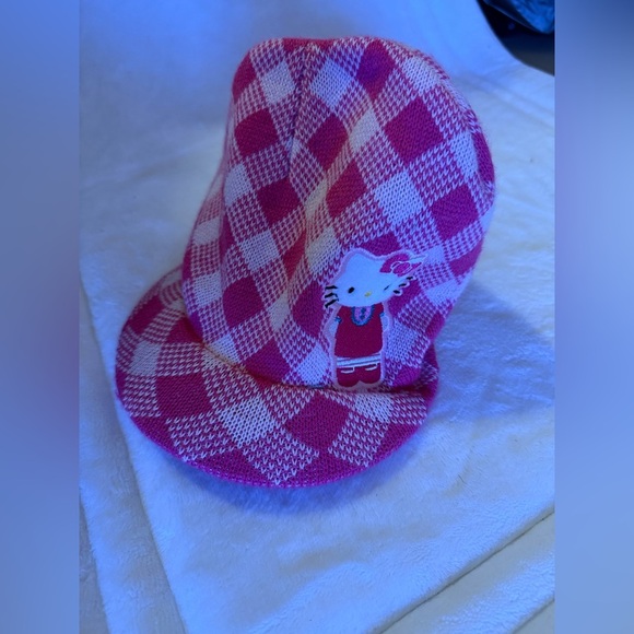 Hello Kitty  beanie stripe knit kids cap hat OS pink purple winter vintage y2k - Picture 8 of 15